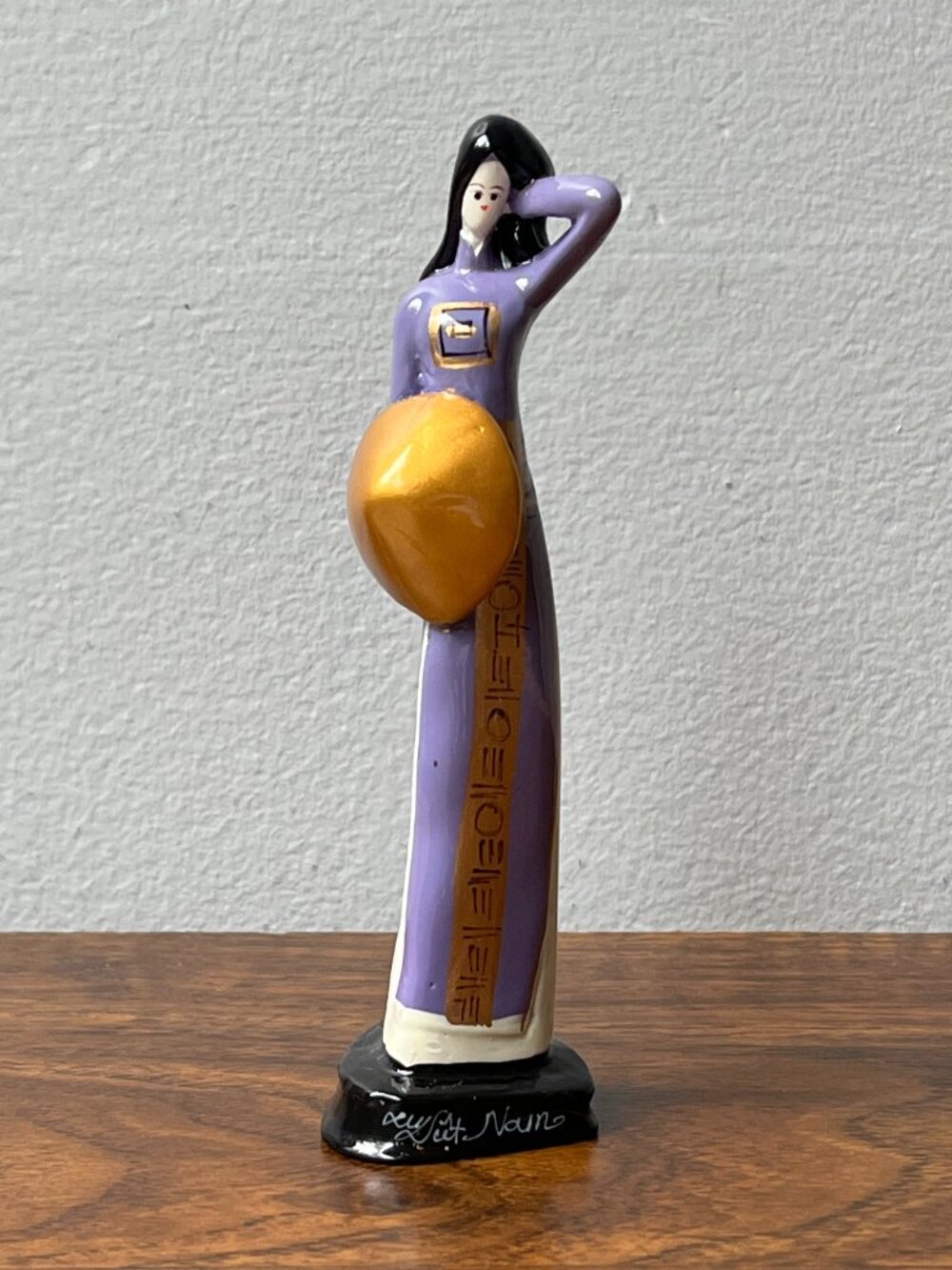 Vintage 5.5" Hand-Painted Vietnamese Woman Figurine in Purple Áo Dài